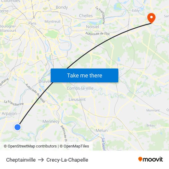 Cheptainville to Crecy-La-Chapelle map