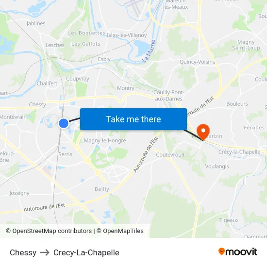 Chessy to Crecy-La-Chapelle map