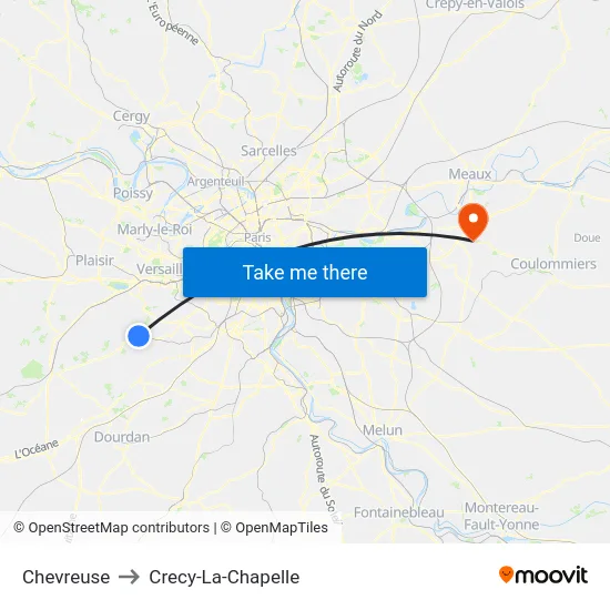 Chevreuse to Crecy-La-Chapelle map