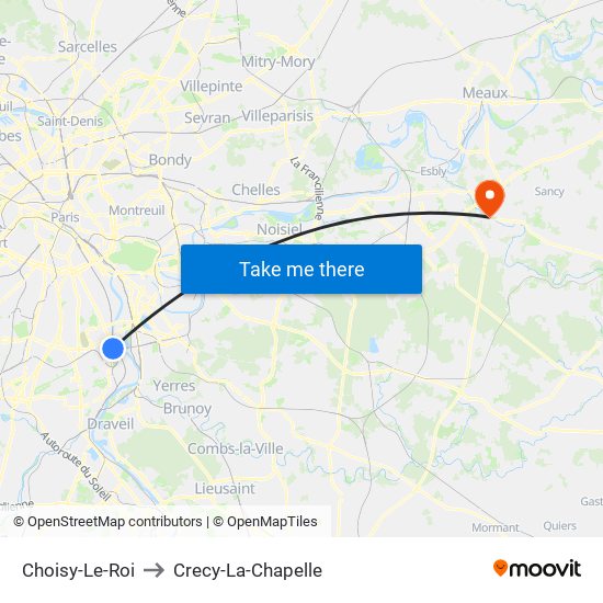 Choisy-Le-Roi to Crecy-La-Chapelle map