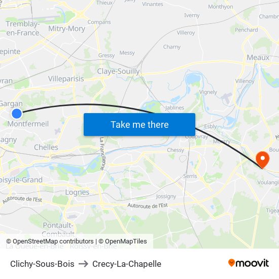 Clichy-Sous-Bois to Crecy-La-Chapelle map
