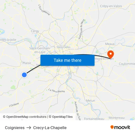 Coignieres to Crecy-La-Chapelle map