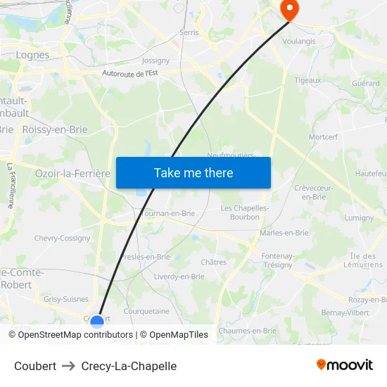 Coubert to Crecy-La-Chapelle map