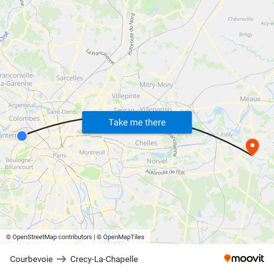 Courbevoie to Crecy-La-Chapelle map