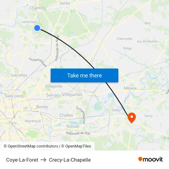 Coye-La-Foret to Crecy-La-Chapelle map