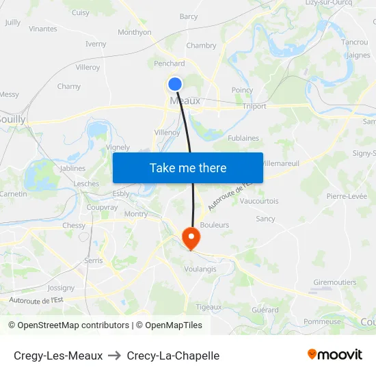 Cregy-Les-Meaux to Crecy-La-Chapelle map