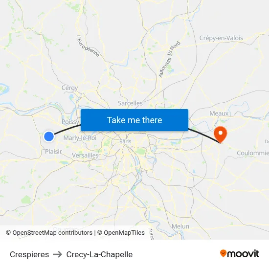 Crespieres to Crecy-La-Chapelle map