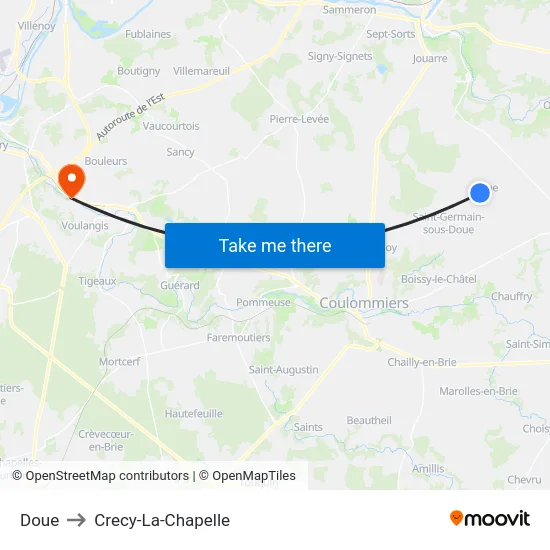 Doue to Crecy-La-Chapelle map