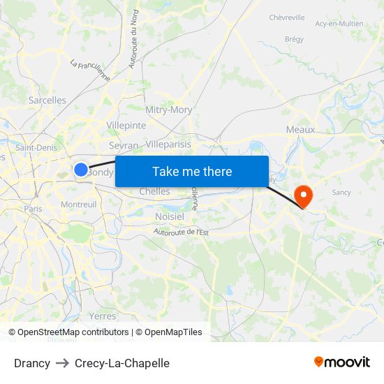 Drancy to Crecy-La-Chapelle map