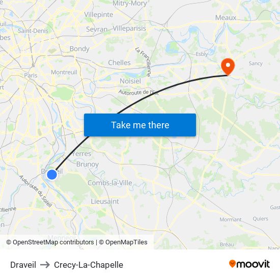 Draveil to Crecy-La-Chapelle map