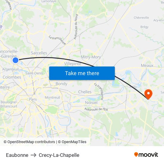 Eaubonne to Crecy-La-Chapelle map