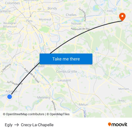 Egly to Crecy-La-Chapelle map