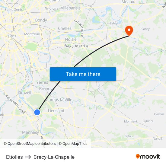 Etiolles to Crecy-La-Chapelle map
