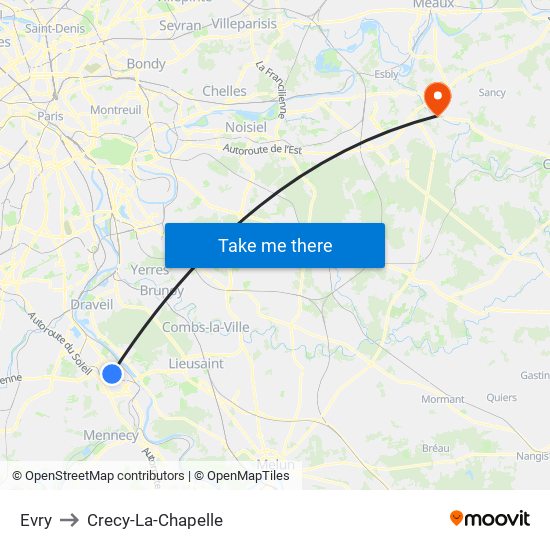 Evry to Crecy-La-Chapelle map