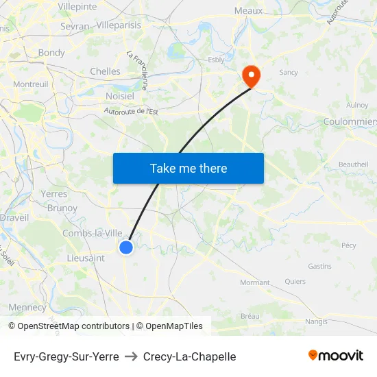 Evry-Gregy-Sur-Yerre to Crecy-La-Chapelle map