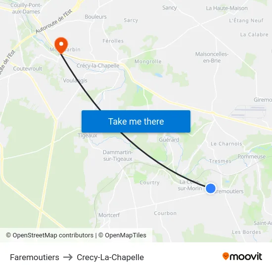 Faremoutiers to Crecy-La-Chapelle map
