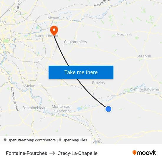 Fontaine-Fourches to Crecy-La-Chapelle map