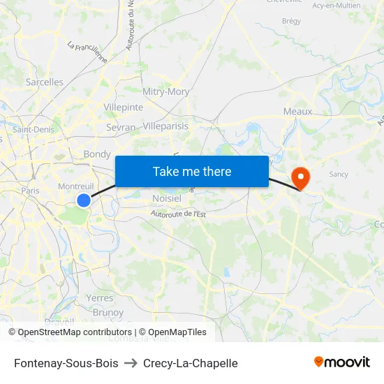 Fontenay-Sous-Bois to Crecy-La-Chapelle map