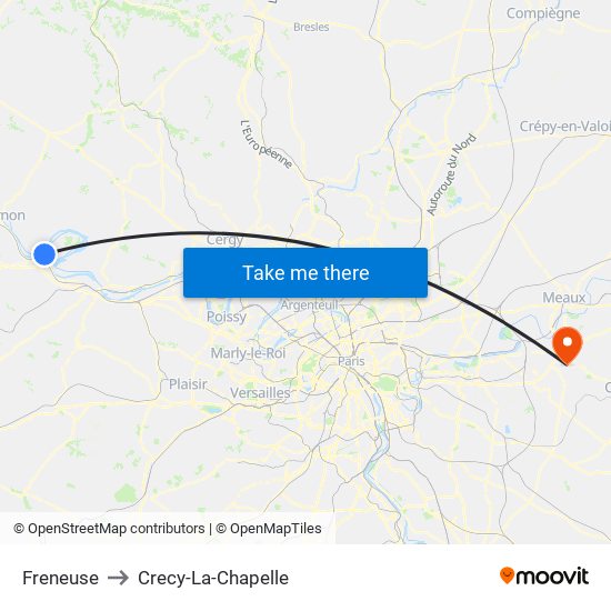 Freneuse to Crecy-La-Chapelle map