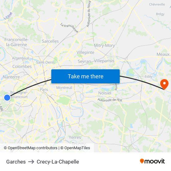 Garches to Crecy-La-Chapelle map