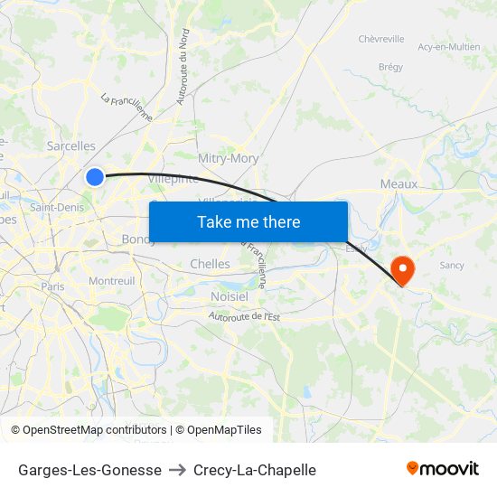 Garges-Les-Gonesse to Crecy-La-Chapelle map