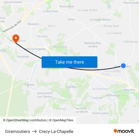 Giremoutiers to Crecy-La-Chapelle map