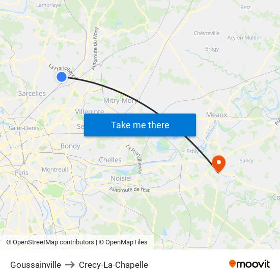 Goussainville to Crecy-La-Chapelle map