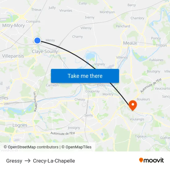 Gressy to Crecy-La-Chapelle map
