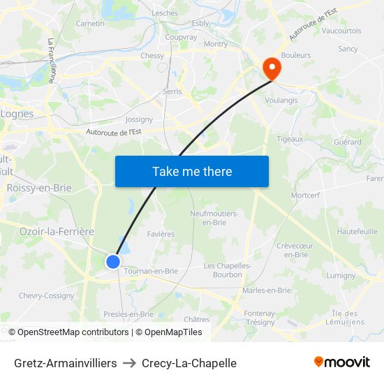 Gretz-Armainvilliers to Crecy-La-Chapelle map