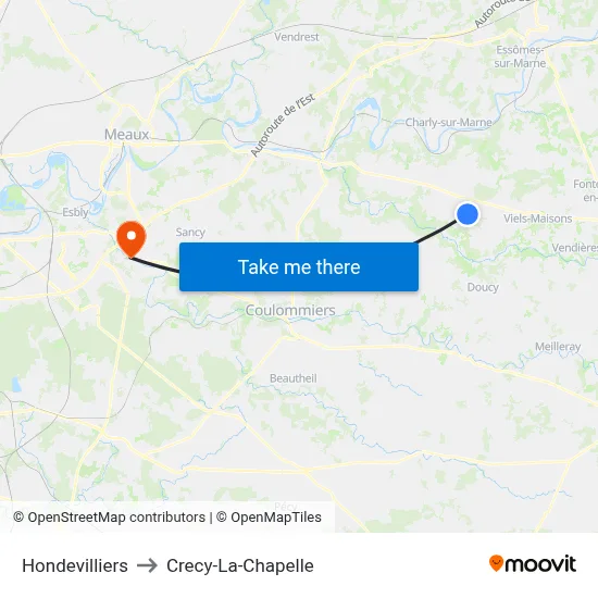 Hondevilliers to Crecy-La-Chapelle map