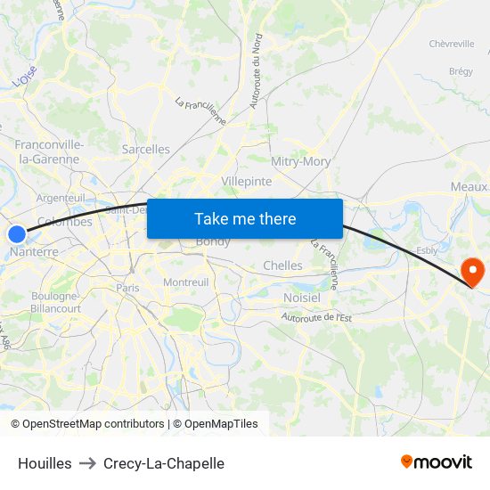 Houilles to Crecy-La-Chapelle map