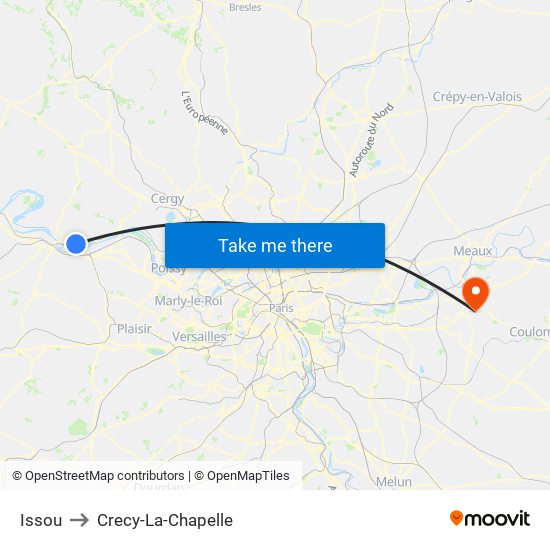 Issou to Crecy-La-Chapelle map