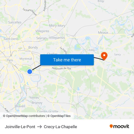 Joinville-Le-Pont to Crecy-La-Chapelle map