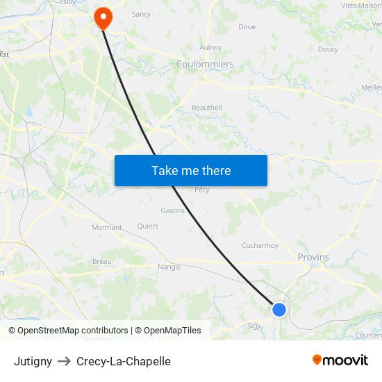 Jutigny to Crecy-La-Chapelle map