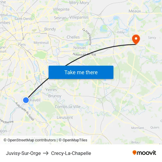 Juvisy-Sur-Orge to Crecy-La-Chapelle map