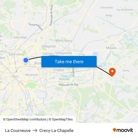 La Courneuve to Crecy-La-Chapelle map