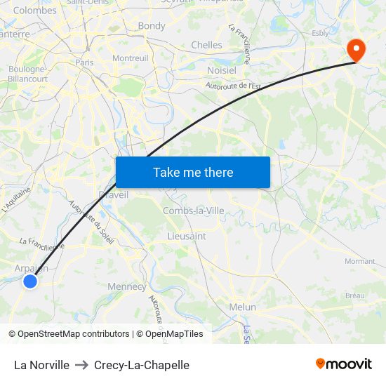 La Norville to Crecy-La-Chapelle map