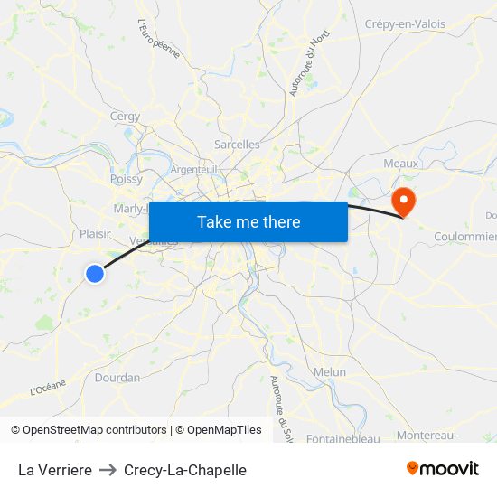 La Verriere to Crecy-La-Chapelle map