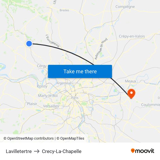 Lavilletertre to Crecy-La-Chapelle map