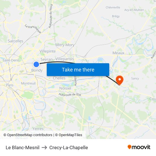 Le Blanc-Mesnil to Crecy-La-Chapelle map