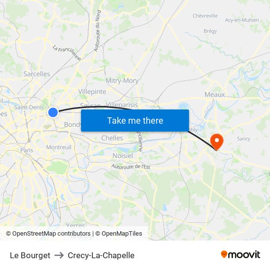 Le Bourget to Crecy-La-Chapelle map