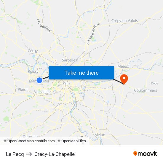 Le Pecq to Crecy-La-Chapelle map