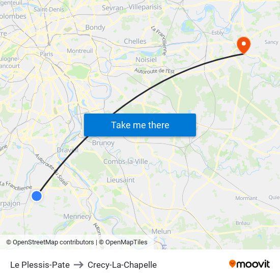 Le Plessis-Pate to Crecy-La-Chapelle map