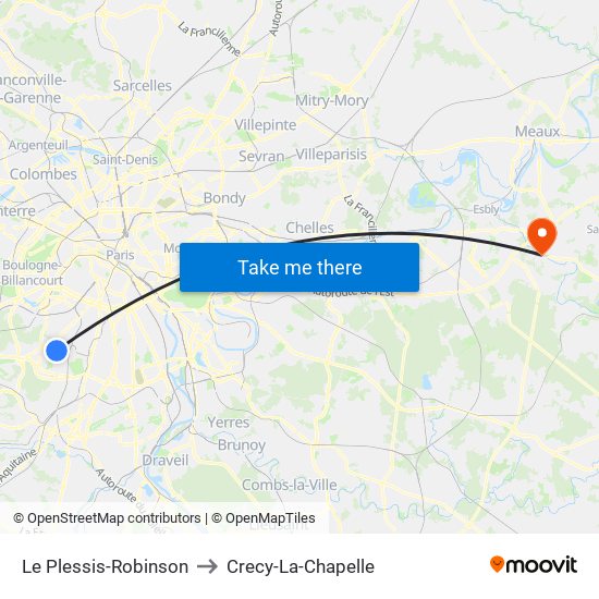 Le Plessis-Robinson to Crecy-La-Chapelle map