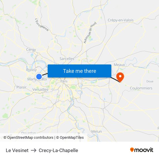 Le Vesinet to Crecy-La-Chapelle map
