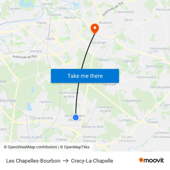 Les Chapelles-Bourbon to Crecy-La-Chapelle map