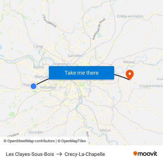 Les Clayes-Sous-Bois to Crecy-La-Chapelle map