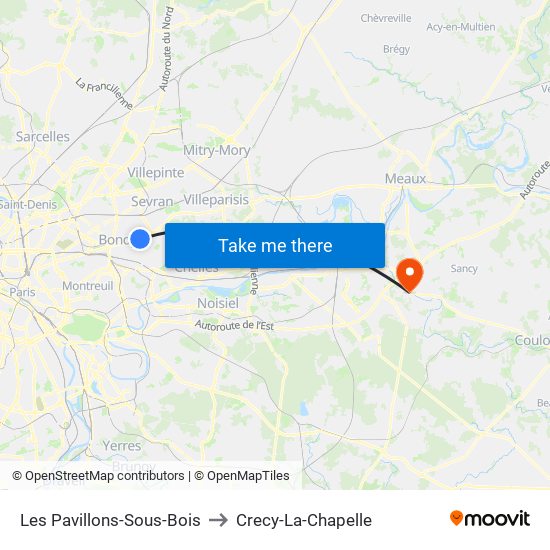 Les Pavillons-Sous-Bois to Crecy-La-Chapelle map