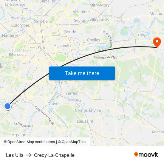 Les Ulis to Crecy-La-Chapelle map