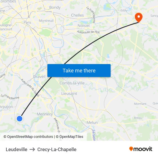 Leudeville to Crecy-La-Chapelle map